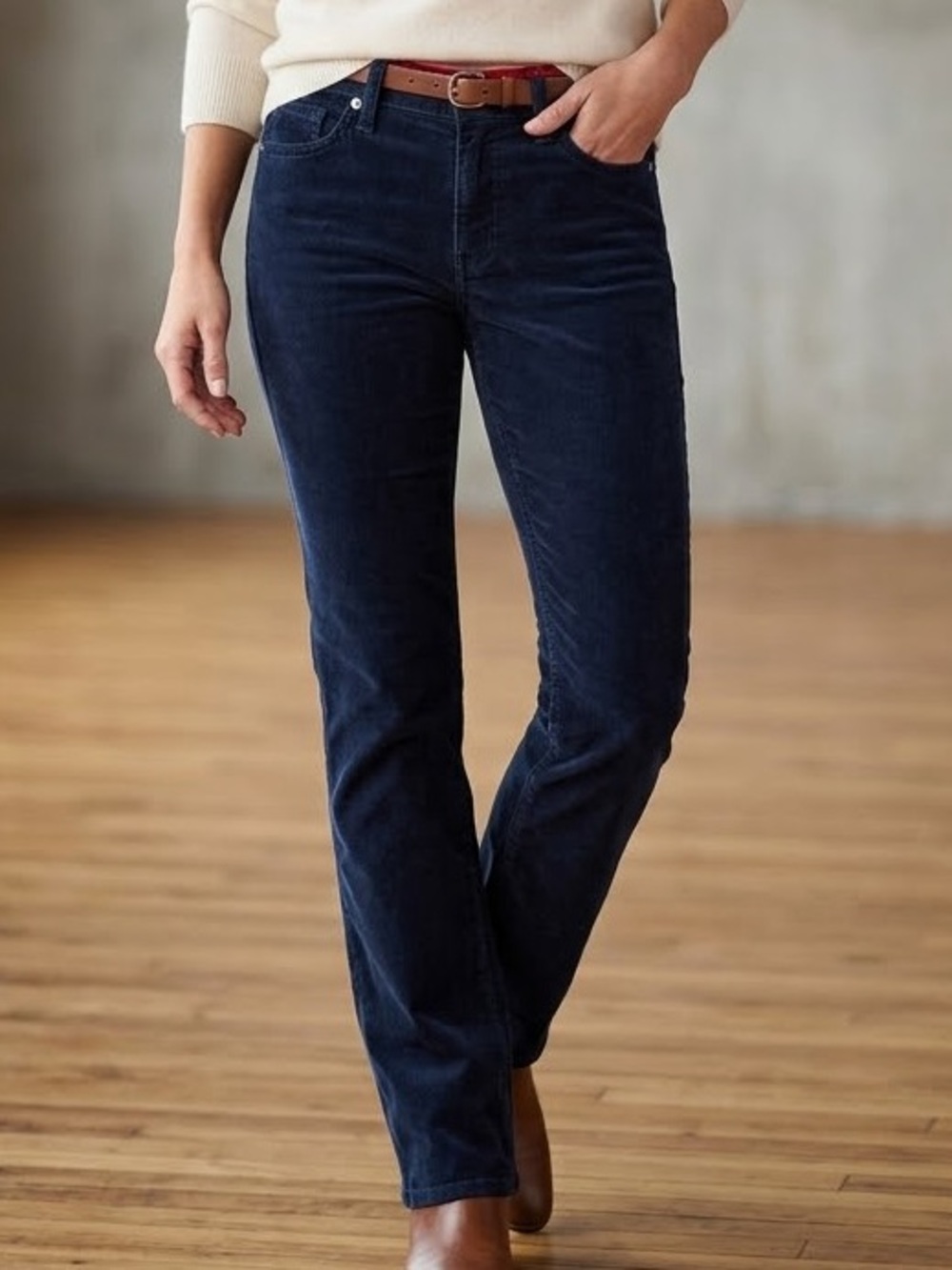 NWT Adriano Goldschmied Corduroy Trousers Dark Blue Straight Leg Size 27R